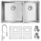 Elkay 18 Gauge SS 31-1/2" x 18-1/2" x 9" 60/40 Dbl Bowl Undermnt Sink and Faucet Kit w/ Btm Grid and Drain ECTRU32179RTFBC - alternate 1